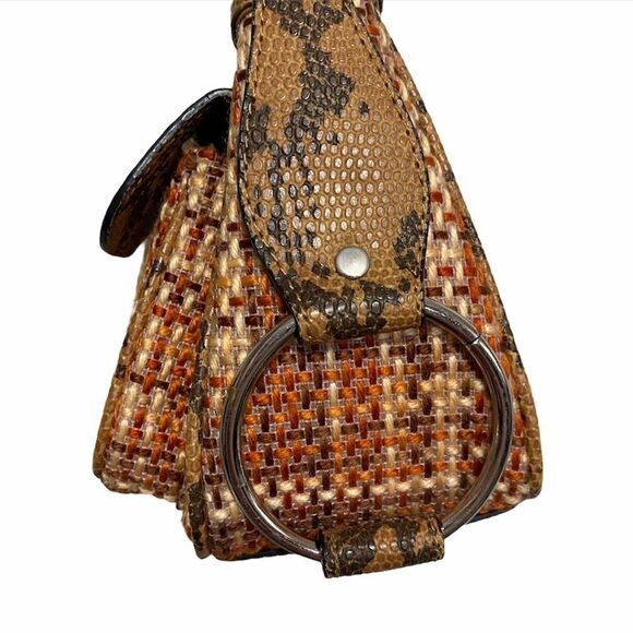 Y2K Brown & Orange Tweed Snakeskin Print Too Handle Handbag - Picture 2 of 9